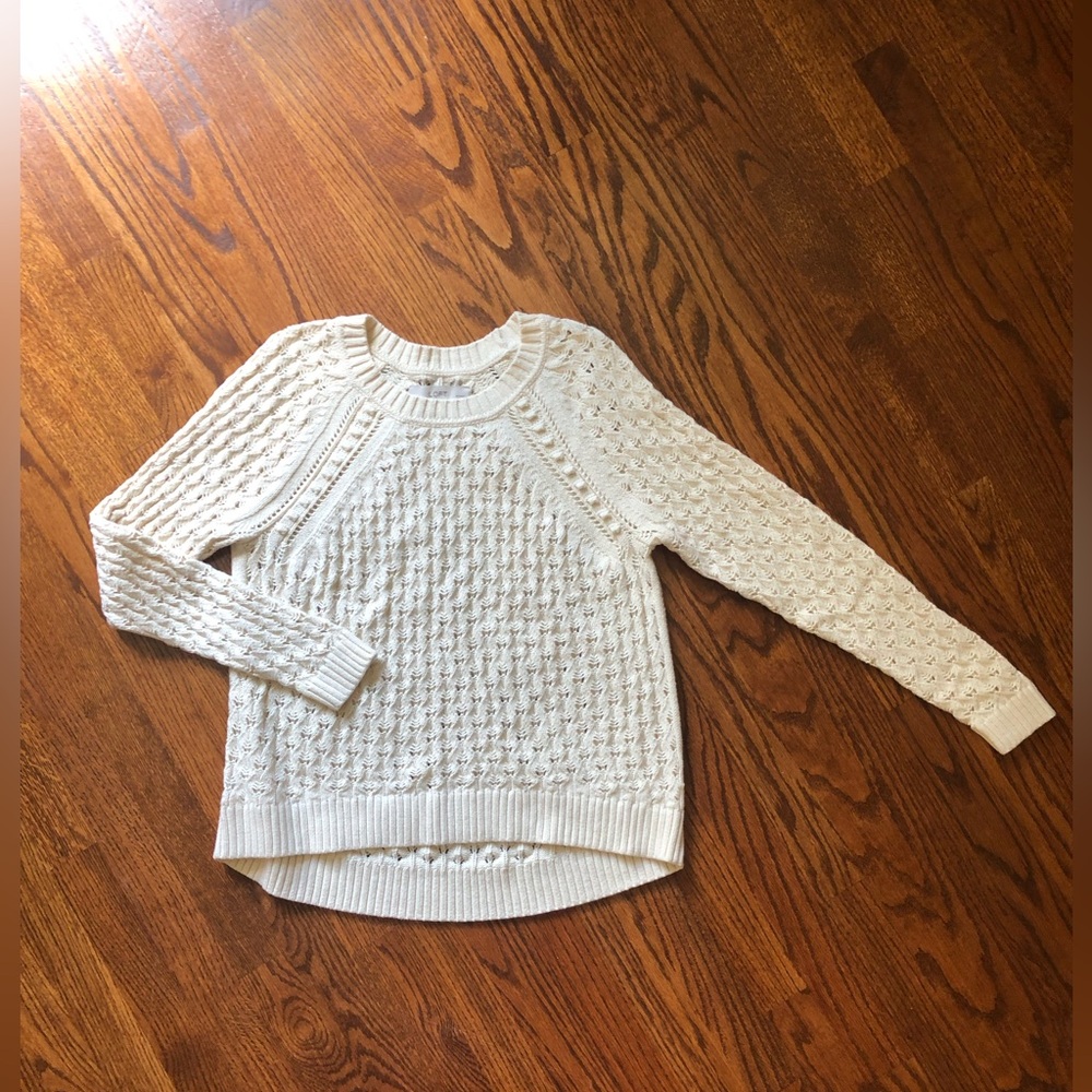 LOFT Cream Pointelle Crewneck Sweater - Size Large Petite
